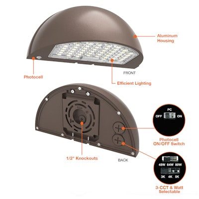 Envision LED Semi-Circle Full Cut Off Wall Pack, CIRCLE-Line, 3CCT Selectable 30k/40k/50k, Bronze, LED-WPFC-SC-3P80-TRI-BZ-PC