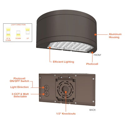 Envision LED CIRCLE-Line, Half Cylinder Up/Down Wall Pack, 3CCT Selectable 30k/40k/50k, Bronze, LED-WPUD-SC-3P80-TRI-BZ-PC