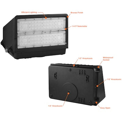 Envision LED Full-Cutoff Wall Pack, FC-Line, 3CCT Selectable 30k/40k/50k, Black, LED-WPFC-5P150-TRI-BL-PC