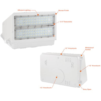 Envision LED Full-Cutoff Wall Pack, FC-Line, 3CCT Selectable 30k/40k/50k, White, LED-WPFC-5P150-TRI-WH-PC
