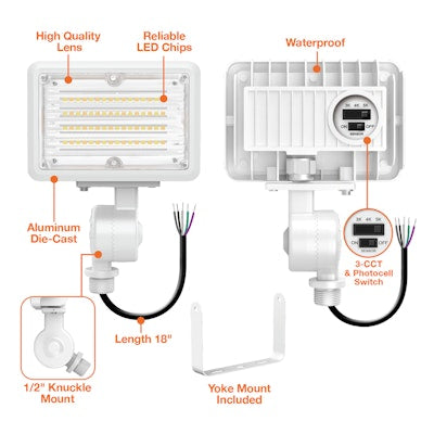 Envision LED Mini Area Floodlights, XS-Line, 3CCT Selectable 30k/40k/50k, White, LED-FL-15W-TRI-WH-KNYK-PC