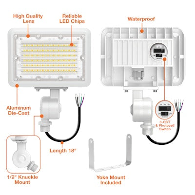 Envision LED Mini Area Floodlights, XS-Line, 3CCT Selectable 30k/40k/50k, White, LED-FL-30W-TRI-WH-KNYK-PC
