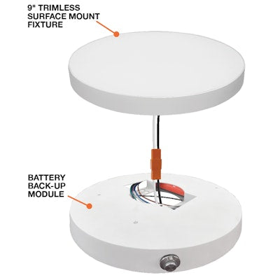 Envision LED TSM-9, EM Backup for 9" Trimless Surface Mount, White, TSM-9R-EMB-UNV