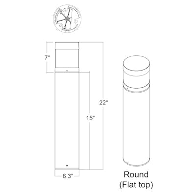Envision LED 22" Bollard Base, Round, Bronze, BLD-3P22-RD-UNV-BZ-22