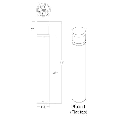 Envision LED 44" Bollard Base, Round, Black, BLD-3P22-RD-UNV-BL-44
