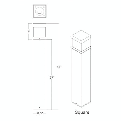 Envision LED Bollard Square Bronze Base Only (custom paint finish w/2 week lead time), Bronze, LED-BLD-3P22-SQ-5CCT-UNV-CN-FL-BL-44