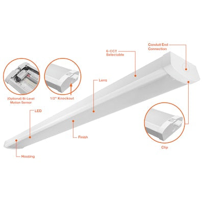 Envision LED 4 ' Frosted Wrap, 6CCT Selectable 65k/50k/40k/35k/30k/27k, White Frosted, LED-WRP-FR-4FT-3P48-6CCT-UNV