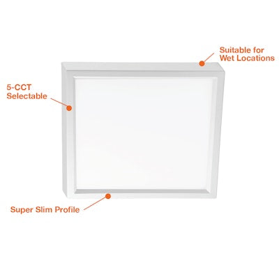 Envision LED 5" SlimLine Surface Mount Square, 5CCT Selectable 27K/30K/35K/40K/50K, White, LED-SLDSKSQ-5-10W-5CCT-WH