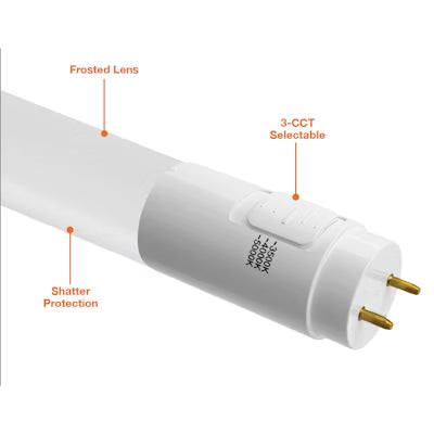 Envision LED 3 ' T8 Glass + PC Coating TRIPLE FIT Ballast, or AC Direct Single/Double, 3CCT Selectable 35K/40K/50K, Frosted, LED-T8-DF-GL-3FT-12W-CTRI