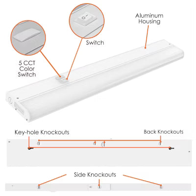 Envision LED 18" Undercabinet Bar,  5CCT Selectable 27K/30K/35K/40K/50K, White, LED-EUC-18I-8W-5CCT-WH