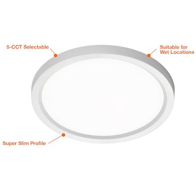 Envision LED 5" Surface Mount Round, Slim-Line, 5CCT Selectable 27k/30k/35k/40k/50k, White, LED-SLDSKR-5-10W-5CCT-WH