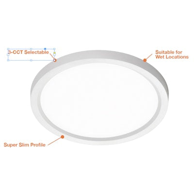 Envision LED 19" Surface Mount Round, Slim-Line, 3CCT Selectable 30k/40k/50k, White, LED-SLDSKR-19-35W-TRI-WH