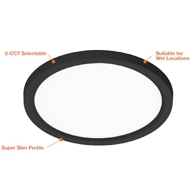 Envision LED 19" Surface Mount Round, Slim-Line, 5CCT Selectable 27k/30k/35k/40k/50k, Black, LED-SLDSKR-19-35W-5CCT-BLK