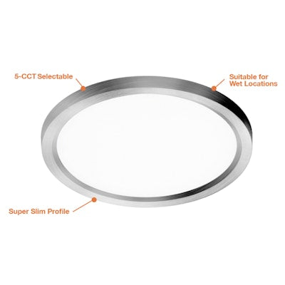 Envision LED 19" Surface Mount Round, Slim-Line, 5CCT  Selectable 27k/30k/35k/40k/50k, Brushed Nickel, LED-SLDSKR-19-35W-5CCT-BN