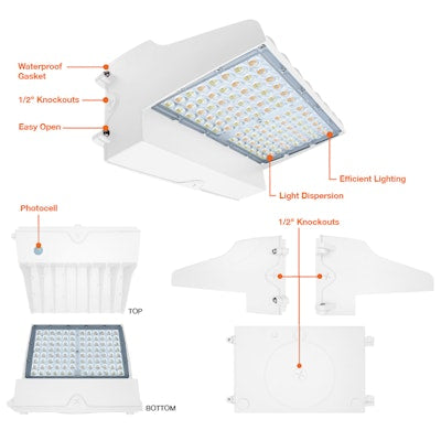 Envision LED Full-Cutoff Wall Pack, Flat-FC Line, 3CCT Selectable 30k/40k/50k, White, LED-WPFC-FL-5P120W-TRI-WH-PC