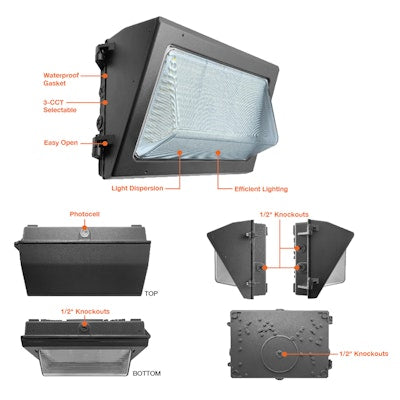 Envision LED Regular Wall Pack, Full-Line , 3CCT Selectable 30k/40k/50k, Bronze, LED-WPF-5P120-TRI-BL-PC