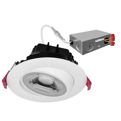 Envision LED 4" Gimbal Adjustable Downlight Canless, 2CCT Selectable 30K/18K, White, LED-DLJBX-ADJ-4-12W-3WD-WH-R