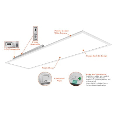Envision LED 1x4 LED Panel, BackLit Line, 5CCT Selectable 30k/35k/40k/50k/65k, White, LED-BPL-1x4-3M40-5CCT