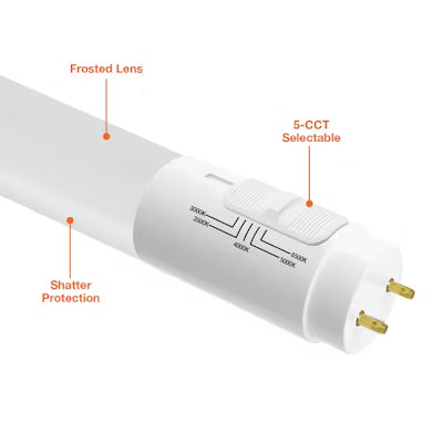 Envision LED 3 ' T8 Glass + PC Coating TRIPLE FIT Ballast, or AC Direct Single/Double, 5CCT Selectable 30K/35K/40K/50K/65K, Frosted, LED-T8-DF-GL-3FT-12W-5CCT