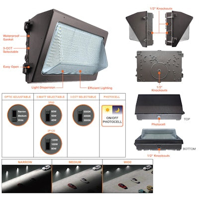 Envision LED OPTIC-Line, Traditional Wall Pack, 3CCT Selectable 30k/40k/50k, Bronze, LED-WPFA-3P60-TRI-BZ-CUNV-PC