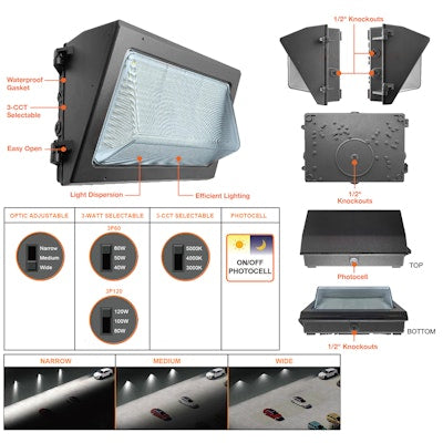 Envision LED OPTIC-Line, Traditional Wall Pack , 3CCT Selectable 30k/40k/50k, Black, LED-WPFA-3P120-TRI-BL-CUNV-PC