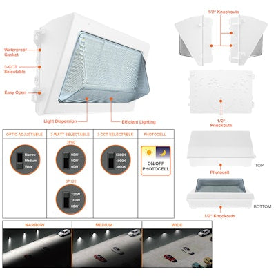 Envision LED OPTIC-Line, Traditional Wall Pack, 3CCT Selectable 30k/40k/50k, White, LED-WPFA-3P60-TRI-WH-CUNV-PC