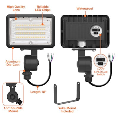 Envision LED Mini Area Floodlights, XS-Line, 3CCT Selectable 30k/40k/50k, Black, LED-FL-15W-TRI-BL-KNYK-PC