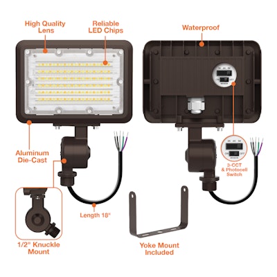 Envision LED Mini Area Floodlights, XS-Line, 3CCT Selectable 30k/40k/50k, Bronze, LED-FL-30W-TRI-BZ-KNYK-PC