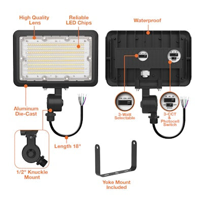 Envision LED Mini Area Floodlights, XS-Line, 3CCT Selectable 30k/40k/50k, Black, LED-FL-3P60-TRI-BL-KNYK-PC