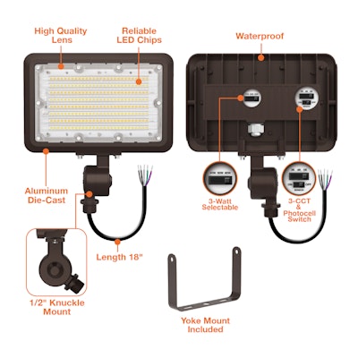 Envision LED Mini Area Floodlights, XS-Line, 3CCT Selectable 30k/40k/50k, Bronze, LED-FL-3P60-TRI-BZ-KNYK-PC
