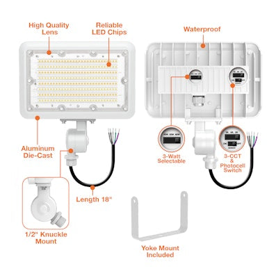 Envision LED Mini Area Floodlights, XS-Line, 3CCT Selectable 30k/40k/50k, White, LED-FL-3P60-TRI-WH-KNYK-PC