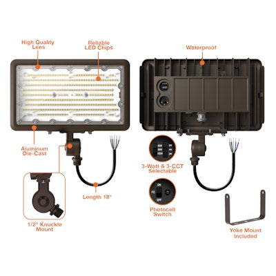 Envision LED Mini Area Floodlights, XS-Line, 3CCT Selectable 30k/40k/50k, Bronze, LED-FL-3P100-TRI-BZ-KNYK-PC