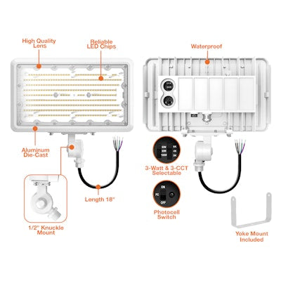 Envision LED Mini Area Floodlights, XS-Line, 3CCT Selectable 30k/40k/50k, White, LED-FL-3P100-TRI-WH-KNYK-PC