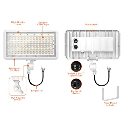 Envision LED Mini Area Floodlights, XS-Line, 3CCT Selectable 30k/40k/50k, White, LED-FL-3P150-TRI-WH-KNYK-PC