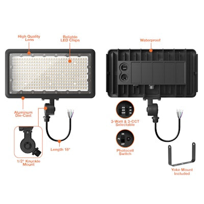 Envision LED Mini Area Floodlights, XS-Line, 3CCT Selectable 30k/40k/50k, Black, LED-FL-3P150-TRI-BL-KNYK-PC
