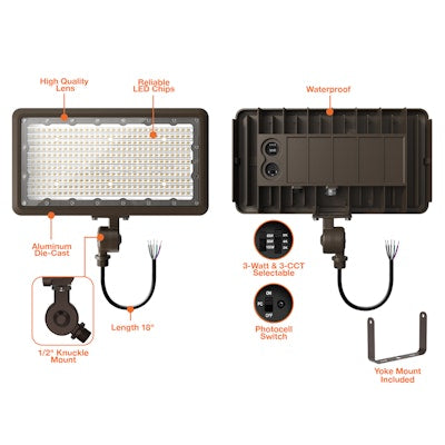 Envision LED Mini Area Floodlights, XS-Line, 3CCT Selectable 30k/40k/50k, Bronze, LED-FL-3P150-TRI-BZ-KNYK-PC