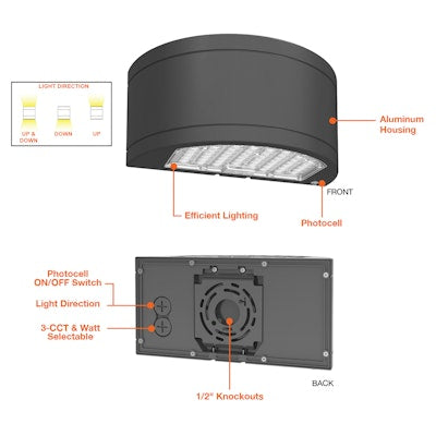 Envision LED CIRCLE-Line, Half Cylinder Up/Down Wall Pack, 3CCT Selectable 30k/40k/50k, Black, LED-WPUD-SC-3P80-TRI-BL-PC