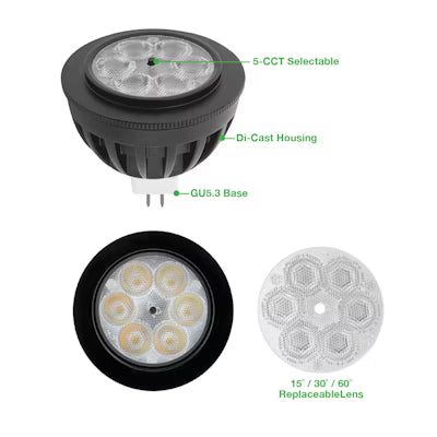 Envision LED MR-16 LED Lux-Line,5CCT Selectable 50K/40K/35K/30K/27K,  Black, LED-MR16-5W-5CCT-4B-BL