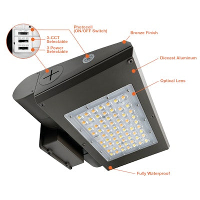 Envision LED Full Cut Off Wall Packs, ARCY-Line,  3CCT Selectable 30k/40k/50k,  Bronze, LED-WPFC-ARC-3P65-TRI-BZ-PC