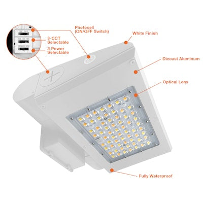 Envision LED Full Cut Off Wall Packs, ARCY-Line, 3CCT Selectable 30k/40k/50k, White, LED-WPFC-ARC-3P100-TRI-BZ-PC