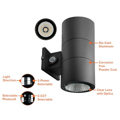 Envision LED 6" Cylinder Up and/or Down Light, ARCY-Line, 3CCT Selectable 30k/40k/50k, Black, LED-CYA-UD-6-3P35-TRI-BL-PC