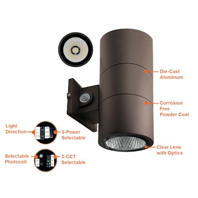 Envision LED 4" Cylinder Up and/or Down Light, ARCY-Line, 3CCT Selectable 30k/40k/50k, Bronze, LED-CYA-UD-4-3P20-TRI-BZ-PC