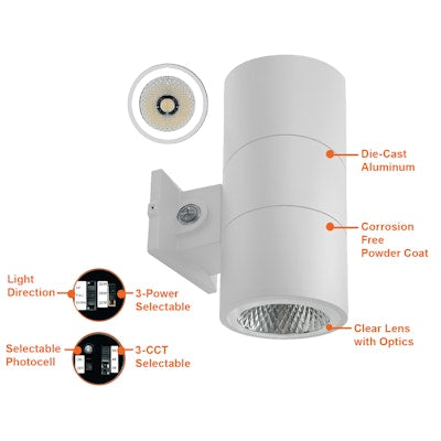 Envision LED 6" Cylinder Up and/or Down Light, ARCY-Line, 3CCT Selectable 30k/40k/50k, White, LED-CYA-UD-6-3P35-TRI-WH-PC