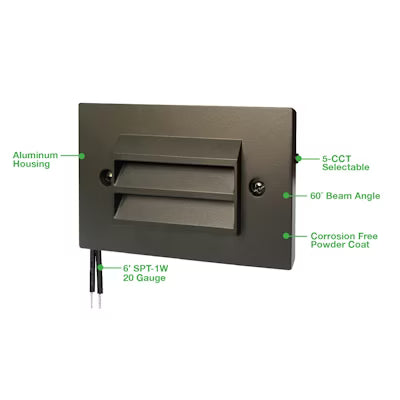 Envision LED Surface Mount Step Light - 5"ch Width - Louver, 5CCT Selectable 27K/30K/35K/40K/50K, Bronze, LED-STEP-LVR-SM-5-4W-5CCT-ALM-BZ-LV
