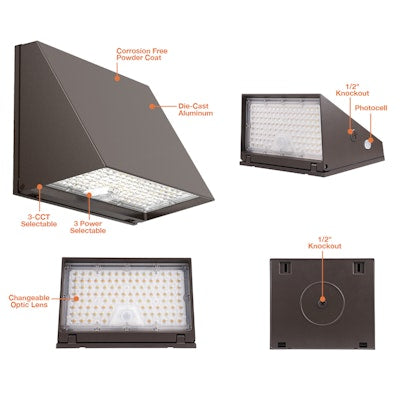 Envision LED FC-Line, Modern Trapezoid Wall Packs, 3CCT Selectable 30k/40k/50k, Bronze, LED-WPFC-TRZ-5P60-TRI-BZ-PC
