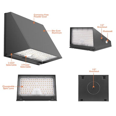 Envision LED FC-Line, Modern Trapezoid Wall Packs,  3CCT Selectable 30k/40k/50k, Black, LED-WPFC-TRZ-5P60-TRI-BL-PC