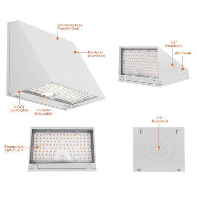 Envision LED FC-Line, Modern Trapezoid Wall Packs, 3CCT Selectable 30k/40k/50k, White, LED-WPFC-TRZ-5P120-TRI-WH-PC