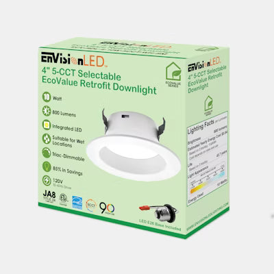 Envision LED 4" Retrofit Downlight, RDL-Line, 5CCT Selectable 27K/30K/35K/40K/50K, White, ECV-RDL-4-10W-5CCT-WH-SM
