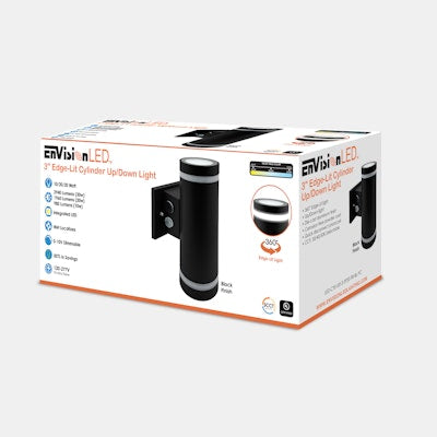 Envision LED 3" Edge-Lit Cylinder Up/Down Light, M-Line, 3CCT Selectable 30k/40k/50k, Black , LED-CYE-UD-3-3P30-TRI-BL-PC