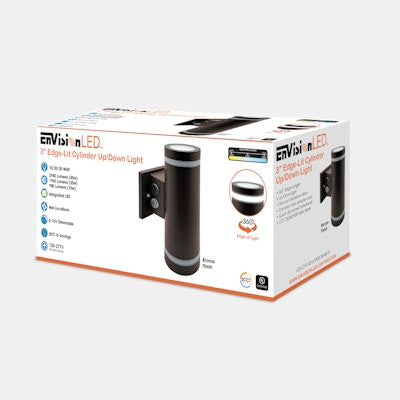 Envision LED 3" Edge-Lit Cylinder Up/Down Light, M-Line,  3CCT Selectable 30k/40k/50k, Bronze, LED-CYE-UD-3-3P30-TRI-BZ-PC